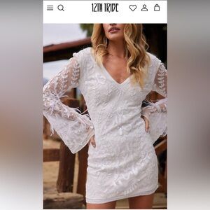 12th Tribe Larisa White Printed Sequin Long Sleeve Dress  NWT XL